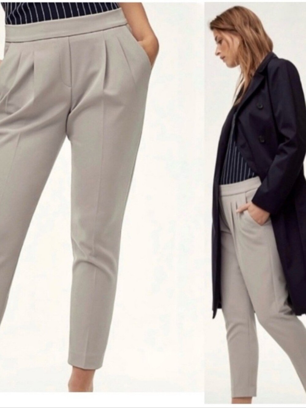 Aritzia Babaton Cohen Pants Cropped Pleated Ashen Gray Stone Minimalist Womens 2 - Picture 5 of 8